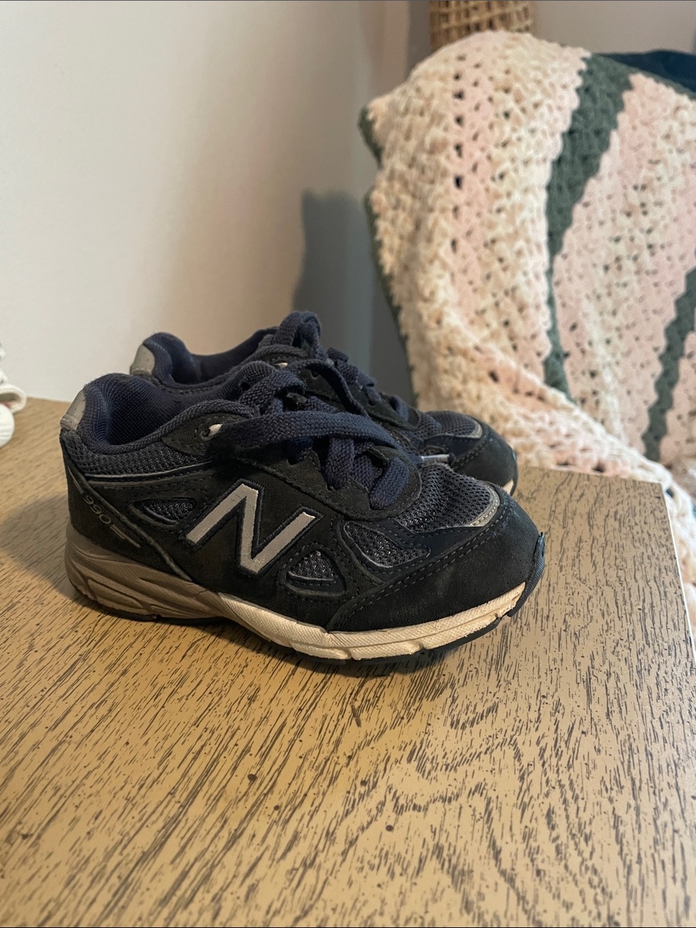 New Balance Kids Navy and Silver Lace-Up Sneakers